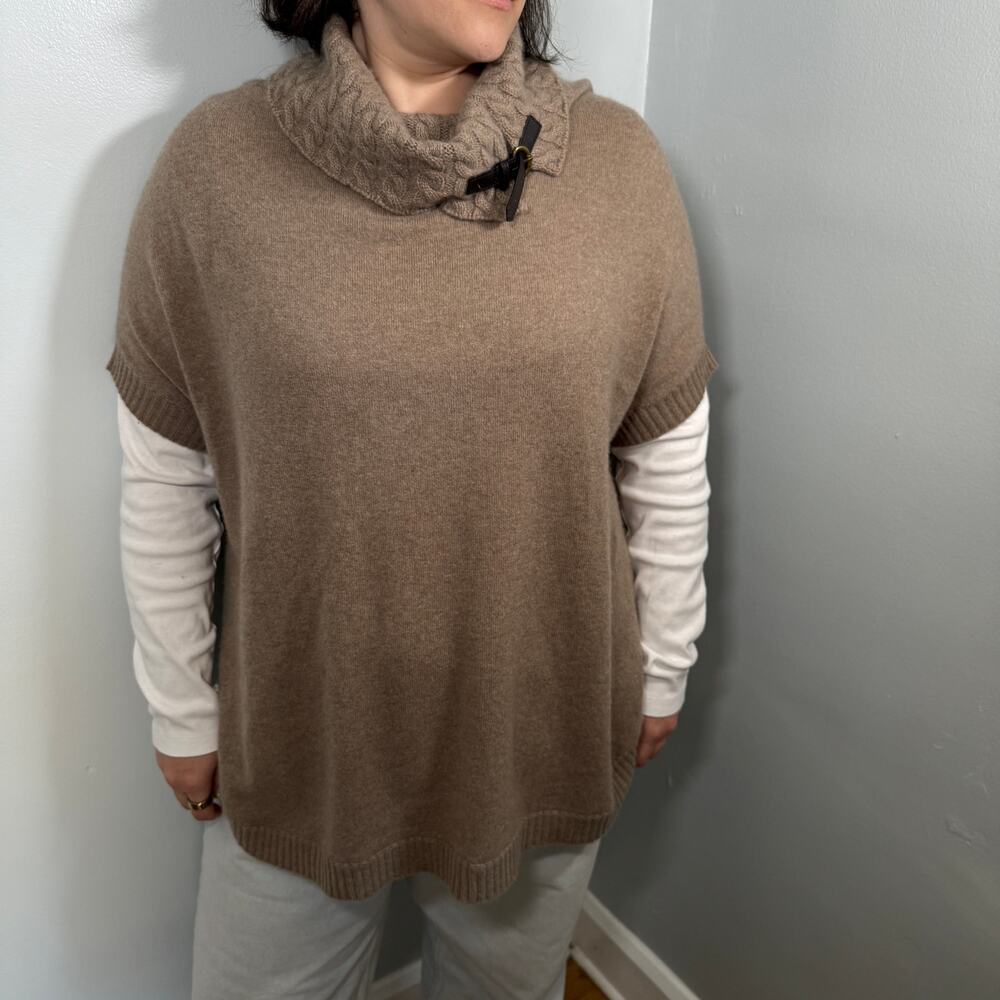 Nordstrom 100% Cashmere Cowl Neck Poncho Sweater One Size Equestrian Luxury - Picture 6 of 7